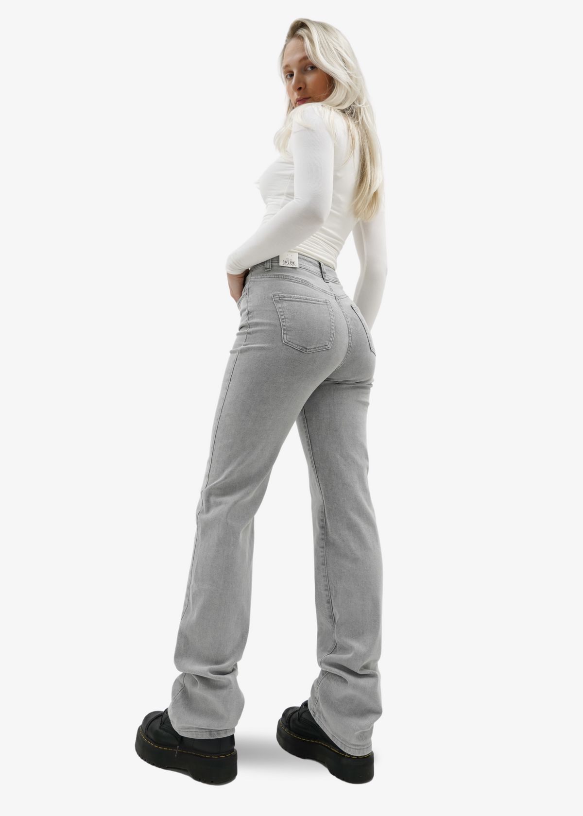Stretch high waist straight leg jeans light grey (tall)