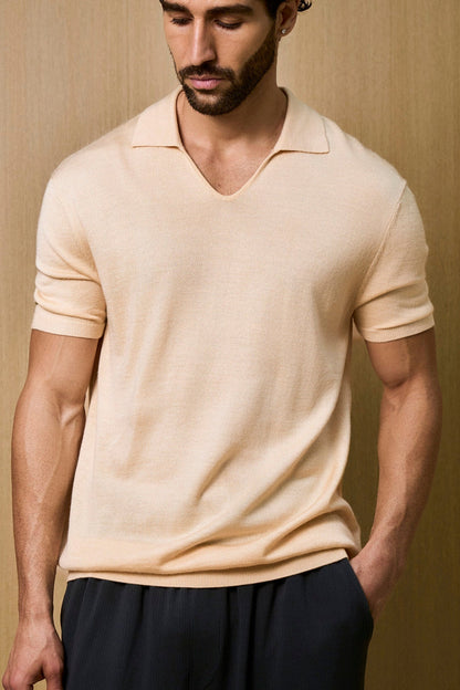 Creme Knitted Short Sleeve Polo – Butter