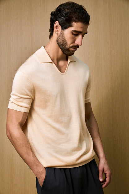 Creme Knitted Short Sleeve Polo – Butter