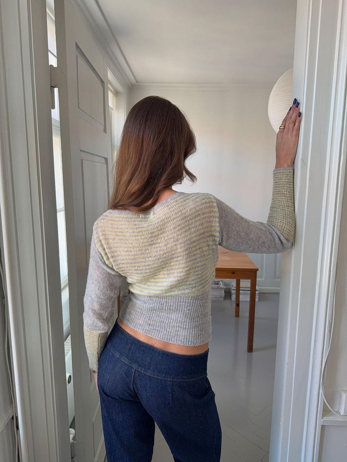 Margo fitted striped knit sweater - Grey/yellow
